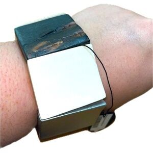 Alisha D Boho Stretch Chunky Bracelet, Silver Wood, Brown Wood, & Ivory Wood